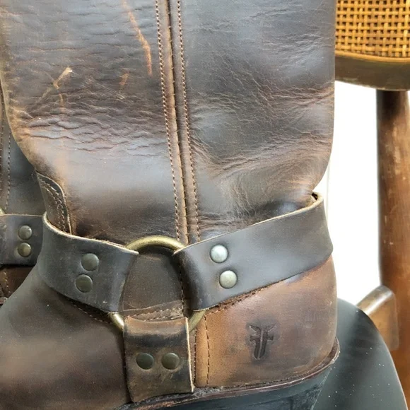 Frye Harness 12R Brown Distressed Leather Boots Sz 6.5 - Picture 8 of 9